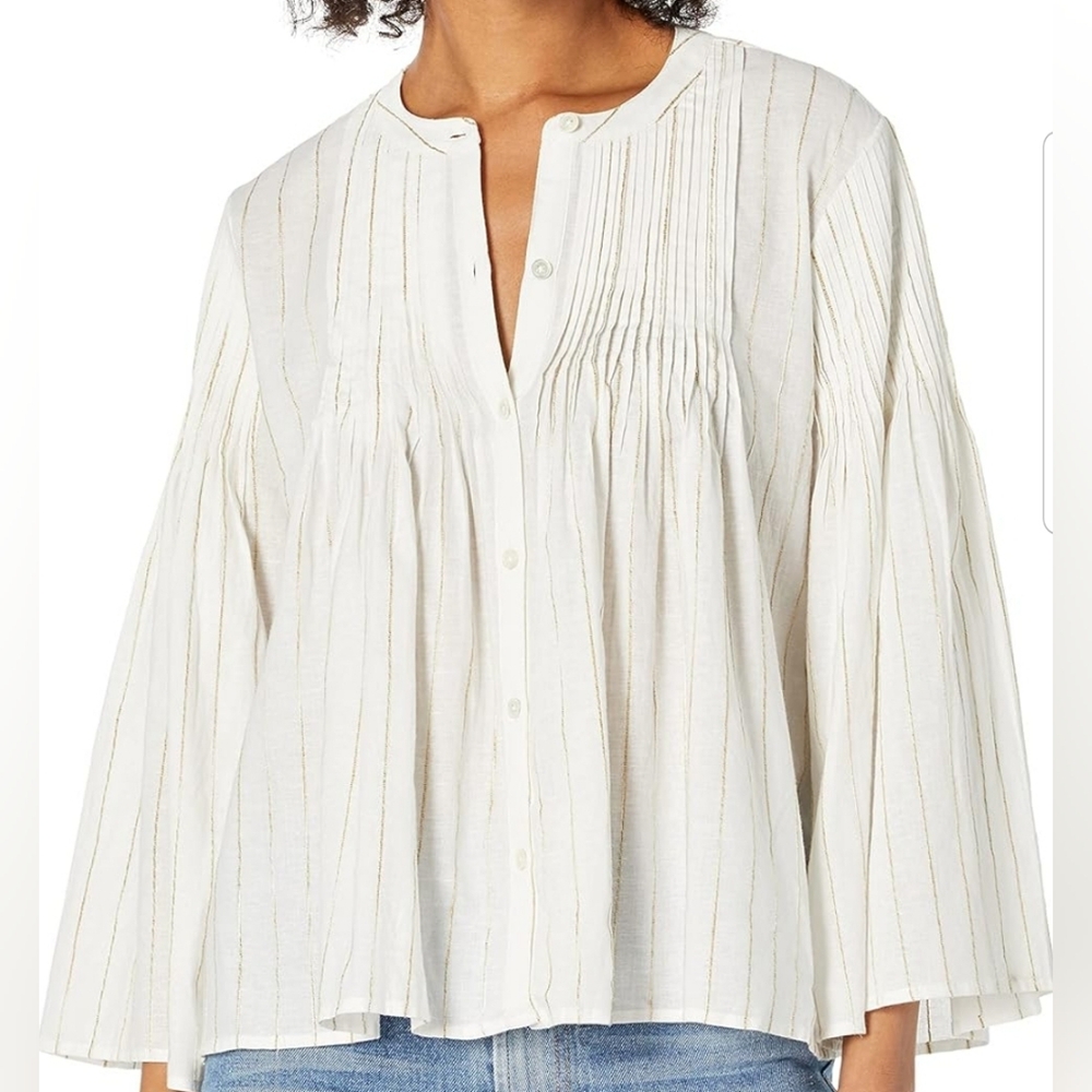 Joie Copper Gold Striped Bell Sleeve Top Sz S